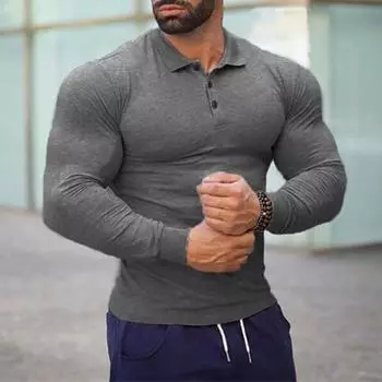 Muscleguys Slim Tough Guy рубашка поло мужская весенне-осенняя рубашка с длинными рукавами M чёрный