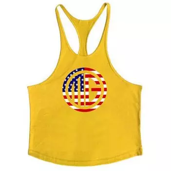 Muscleguys Спагетти Ремешки Танк Топы Тренажерный зал Racerback Графические синглеты без рукавов Флаг США M чёрный