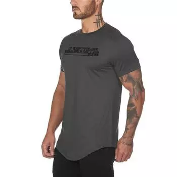 Muscleguys Summer Men s Fitness Дышащая Sweatwicking футболка Высококачественная уличная одежда повседневная с коротким рукавом M чёрный