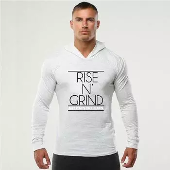 Muscleguys Весна и осень Новый мужской хлопковый свитер Молодежный спорт Толстовка с капюшоном Куртка Фитнес Бег Бег на открытом воздухе Футболка M серый