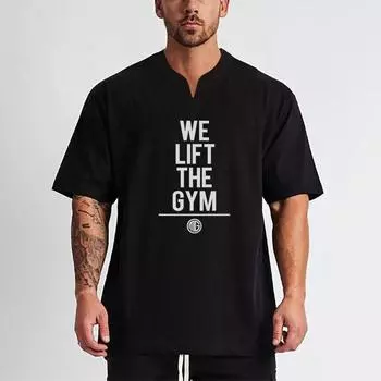 Muscleguys весенне-летняя новая хлопковая мужская повседневная молодежная спортивная футболка с круглым вырезом и короткими рукавами с половиной рукавов M чёрный