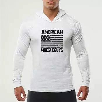 Muscleguys, весенне-осенний молодежный красивый свитер с капюшоном и длинными рукавами, мужская тонкая рубашка, модная повседневная рубашка M серый