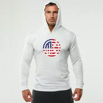 Muscleguys, весенне-осенний повседневный свитер с капюшоном, мужская корейская простая тонкая рубашка, молодежная красивая футболка с длинными рукавами M чёрный