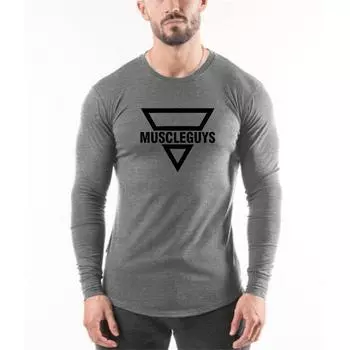 Muscleguys, весенне-осенняя мужская модная повседневная футболка, тонкие дышащие топы с длинными рукавами для фитнеса и тренировок M чёрный