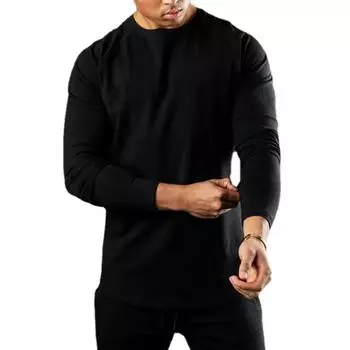 Muscleguys, весенне-осенняя тренировочная футболка для фитнеса с рукавами реглан, мужские спортивные повседневные удобные однотонные футболки M чёрный