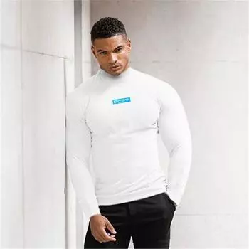 Muscleguys весна и осень, новый стиль, простая футболка с круглым вырезом и длинными рукавами для фитнеса, мужской модный свитер M чёрный