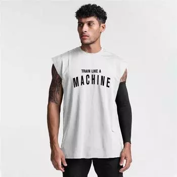 MuscleguysMACHINE Жилет для бодибилдинга с принтом, спортивная футболка без рукавов, профессиональная тренировочная майка для фитнеса, повседневные мужские топы для бега M чёрный