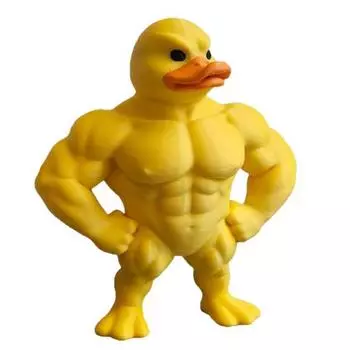 Muscular Duck Statue 3D Printed Yellow Muscle Duck Figurine Sculpture Home Office Desktop Decoration Ornament Gym Lovers Gift Small