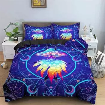 Mushroom Duvet Cover Psychedelic Bedding Sets,Girls bed supplies set duvet cover bed comforter set bedding set 135x200cm 2pcs