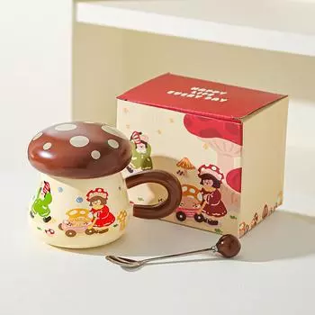Mushroom Girl Mug High Value Souvenir Gift Cute Cartoon Ceramic Cup Cover Large Capacity Drinking Cup 401-500ml