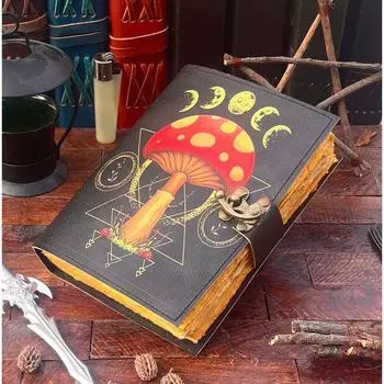 Mushroom Printed Blank Spell Book of Shadowd Leather Journal Christmas gifts for womens - 200 Deckle-Edged Pages 7 x 5 in