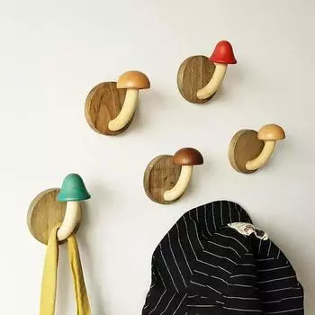 Mushroom Wood Hook Coat Hat Hanger Punch-free Wall Door Key Holder Hooks Multipurpose Kitchen Bathroom Towel Cloth Storage Hook коричневый