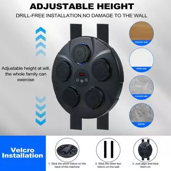 Музыкальный боксерский тренажер с боксерскими перчатками, настенный умный музыкальный боксерский тренажер, электронный бокс чёрный