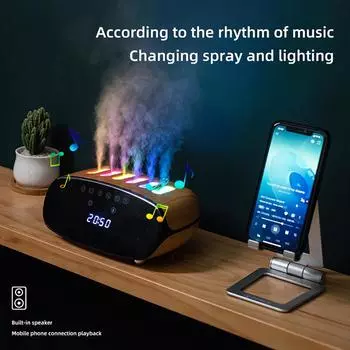 Music Clock Humidifier Colorful Volcano Light Timer for Bedroom Home Yoga Office Flame Humidifier Ultrasonic Essential USB белый