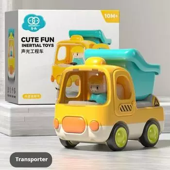 Music Engineering Car Children Cartoon Car Boys 1-3 Years Old Inertia Pull Back Car Educational Early Childhood Toys 9.5cm