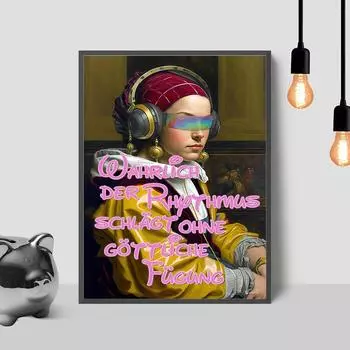 Music Girl Modern Art Poster Quote Exhibition Hall Wall Canvas Painting Room Home Decor Vintage Fashion Picture Figure Woman 21x30cm No Framed