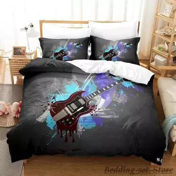 Music Guitar Bedding Set Single Twin Full Queen King Size Bed Set Adult Kid Bedroom Duvetcover Sets Anime parure de lit Bed 70x133cm 2pcs