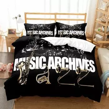 Music Notation Pattern Duvet Cover Set 3D Printing Fashion Bedding Set Black Comforter Cover Microfiber Bedclothes 70x133cm 2pcs