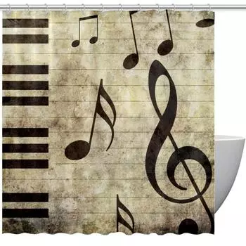 Music Piano Keys Shower Curtain Musical Instruments Printed Shower Curtains Bathroom Decor Waterproof Fabric Bathtub Screen W90xH180cm