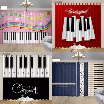 Music Stage Electric Guitar Piano Shelf Drum Instrument Design Sunshade Curtains Living Room Bedroom Home Decor Thin Curtains 100W130H(CM)40x51in&rod pocket