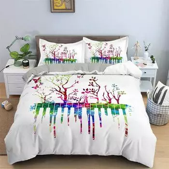 Music Theme Duvet Cover Musical Symbols Piano Polyester Comforter Cover for Kids Girl Bedding Set Twin King for Bedroom Decor 70x133cm 2pcs