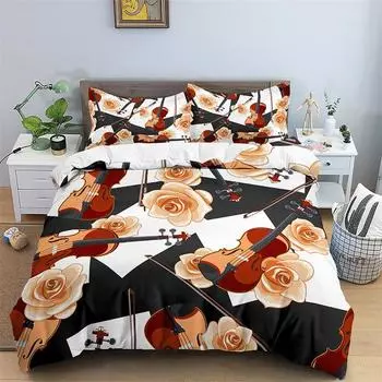 Music Theme King Duvet Cover Music Notes Creative Bedding Set Microfiber Piano Guitar Comforter Cover Single Twin For Kids Adult 70x133cm 2pcs