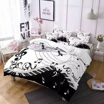 Music Theme Polyester Duvet Cover Set 3D Guitar Piano Bedding Set King Queen Twin Full Size for Kids Boys Girls Room Decoration 70x133cm 2pcs