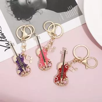 Music-Themed Chic Rhinestone Pendant Bags Car Keys Decors Car Key Chain Guitar Keychain Travel фиолетовый