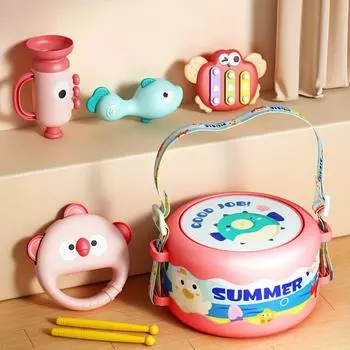 Musical Instrument Toy Set: Percussion Waist Drum and Hand Drum, Early Intelligence Development Educational Tool for Preschoolers, Perfect Gift