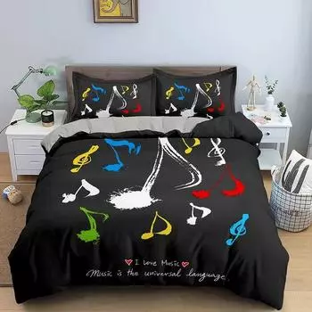 Musical Note Bedding Set 3pcs Music Theme Quilt Cover King/Queen Size Fashionable Psychedelic Soft Duvet Cover With Pillowcase US Twin(172x218cm)