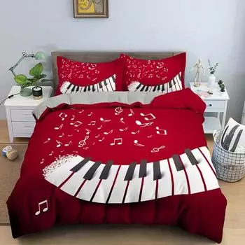 Musical Note Duvet Cover Bedding Set Piano Keyboard Music Note Duvet Cover Comforter Microfiber Guitar Bedding Sets Teens Boys EU single(135x200cm)