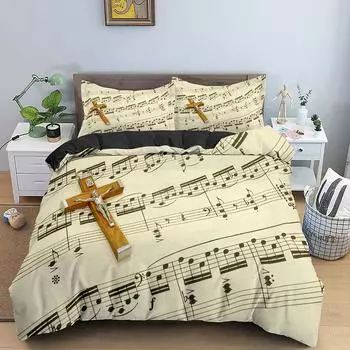 Музыкальный символ King Queen Пододеяльник Музыкальный нотный стан Тема Комплект постельного белья для детей Подростков Взрослых Распятие 2/3 шт Пододеяльник Наволочка 70x133cm 2pcs