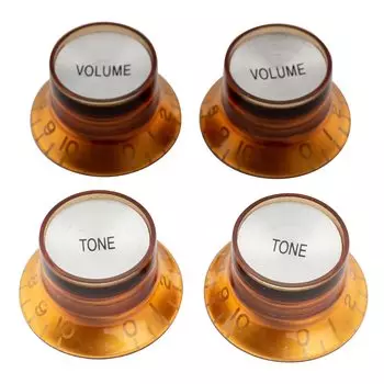 Musiclily Pro Inch Standard Guitar Reflector Knob 2 Volume 2 Tone для USA Les Paul Top of SG, янтарный/серебристый (Набор 4)