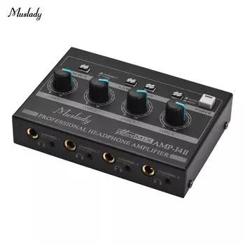 Muslady AMP-14 4-канальный усилитель для наушников Компактный стереоусилитель для наушников с RCA/6,35 мм/3,5 мм EU Plug чёрный