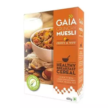 Мюсли Gaia Crunchy Fruit and Nut Muesli 400 г в коробке — восхитительно хрустящие и питательные хлопья для завтрака, богатые клетчаткой и железом