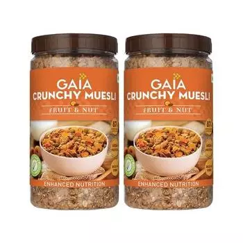 Мюсли Gaia Crunchy Fruit and Nuts, банка 1 кг (Упаковка из 2 шт.) - Вкусные, хрустящие и питательные хлопья для завтрака, богатые клетчаткой и железом