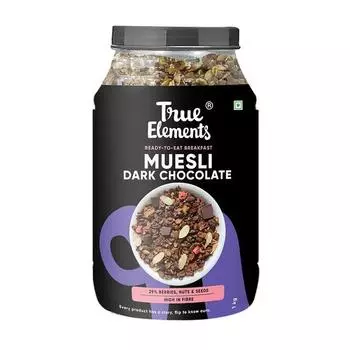 Мюсли с темным шоколадом True Elements 1 кг | Мюсли с орехами и ягодами | 13 г чистого белка | 13% проса | Хлопья на завтрак | Завтрак без глютена
