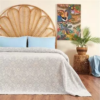 Муслиновое двуспальное покрывало Nuvomon с цветочным принтом, синее, 220x230 см