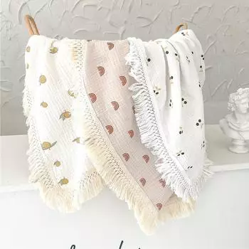 Муслиновые детские одеяла с кисточками, хлопковая пеленка для новорожденных, одеяло для получения подарка для новорожденных, постельное белье для детской коляски 100*120 см 100x120cm