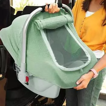 Муслиновый чехол для детского автокресла с дышащим сетчатым окном, ветрозащитный навес для детского автокресла, солнцезащитный козырек для коляски для новорожденных мальчиков и девочек серый