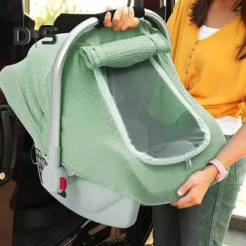 Муслиновый чехол для детского автокресла с дышащим сетчатым окном, ветрозащитный навес для детского автокресла, солнцезащитный козырек для коляски для новорожденных мальчиков и девочек зелёный