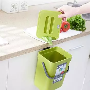 Мусорное ведро для кухни с крышкой, дверца шкафа для дома, настенный унитаз, ванная комната, гостиная, подвесная креативная корзина для хранения бумаги 5L зелёный