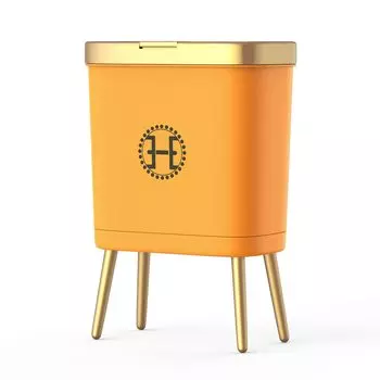 Мусорное ведро для спальни с крышкой, тонкие крышки для банок в ванной, крышка с защитой от собак, современная золотая пластиковая корзина для мусора для офиса, кухни 15L