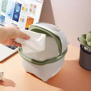 Мусорное ведро с мультяшным медведем, большая вместимость, широкое открытие, противоскользящее покрытие, пылезащитный чехол, откидная крышка, мини-настольный контейнер для хранения мусора, обустройство дома жёлтый/белый