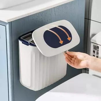 Мусорный бак настенный большой емкости из полипропилена, блокирующая крышку, мусорное ведро для ванной комнаты небесно-голубой