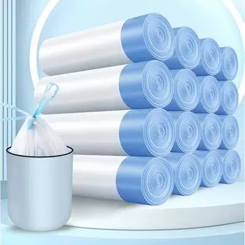 Мусорный мешок бытовой затягивающийся шнурок утолщенный белый мусорный мешок закрывающийся точка разрыва типа кухня общежитие большой пластиковый мешок White 1 roll 15 pieces