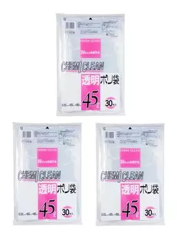 Мусорный мешок Chemical Japan, пластиковый пакет, прозрачный, 45 л, толщина 80 см x 65 см, 30 листов x набор из 3 штук, толщина 0,03 мм, CT-102N