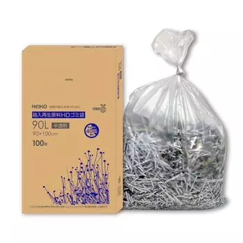 Мусорный мешок Shimojima HEIKO 90 л, полупрозрачный, ширина 90 см x высота 100 см, толщина 100 шт., в коробке, переработанный сырьевой материал, полиэтиленовый пакет высокой плотности, толщина 0,017 мм