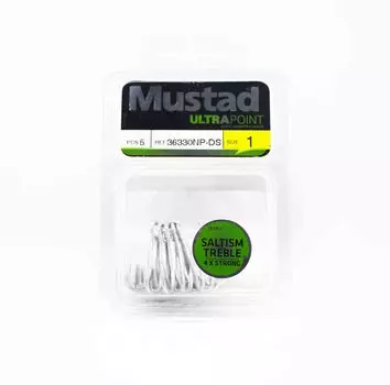 Mustad 36330NP-DS-1-05B Крючки Treble Saltism 4X Ultra Point, размер 1 (8383)