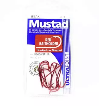 Mustad 92668NP-NR-1-A10 Красный держатель для наживки с ультра-острыми крючками, размер 1 (0653)
